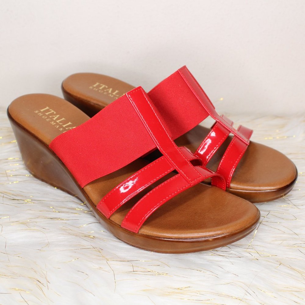 Italian Shoemakers Red Wedge Sandals